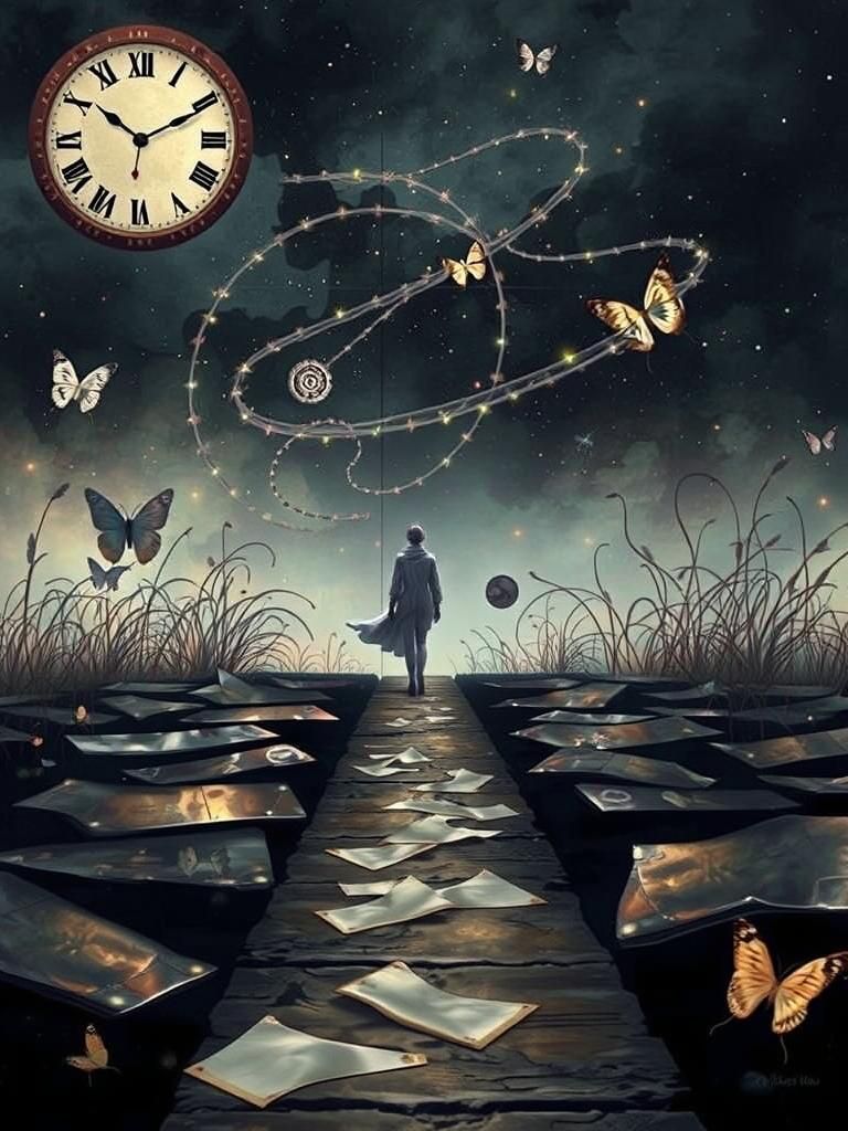 Woman at Wormhole in Retro-Futuristic Style