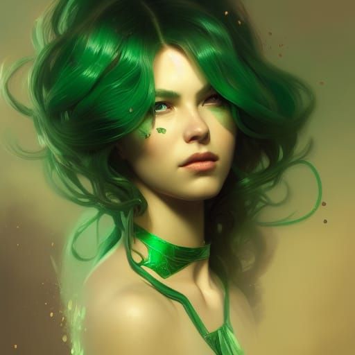 Emerald Green Princess Portrait in Hyperdetailed Style