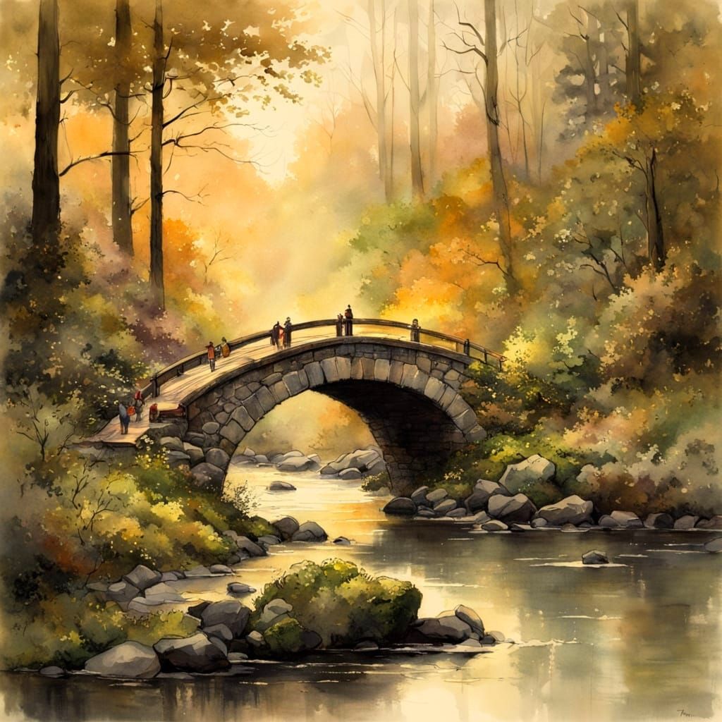 Idyllic Stone Bridge in Golden Light