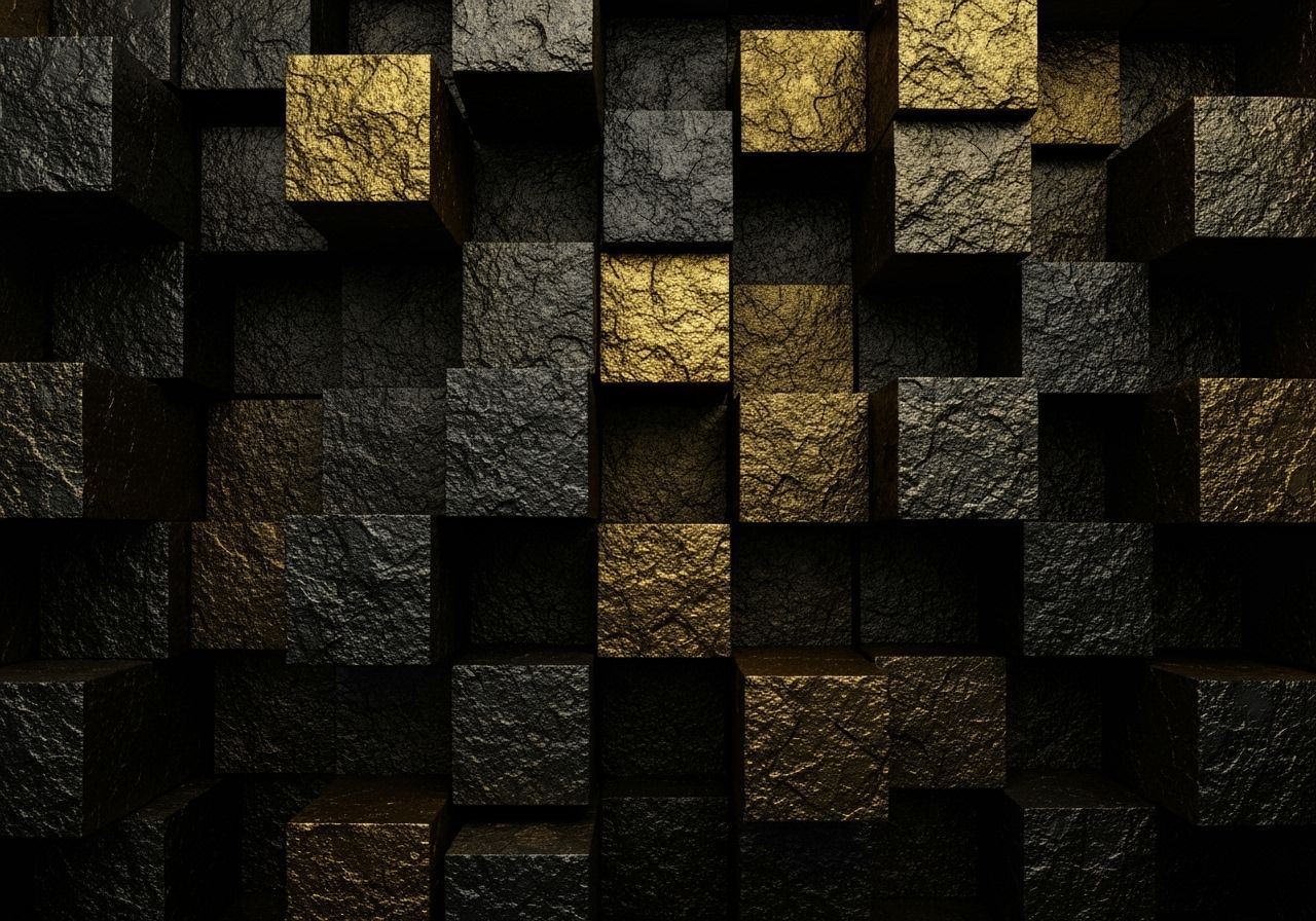 Intricate Black and Gold Cubes in a Grid