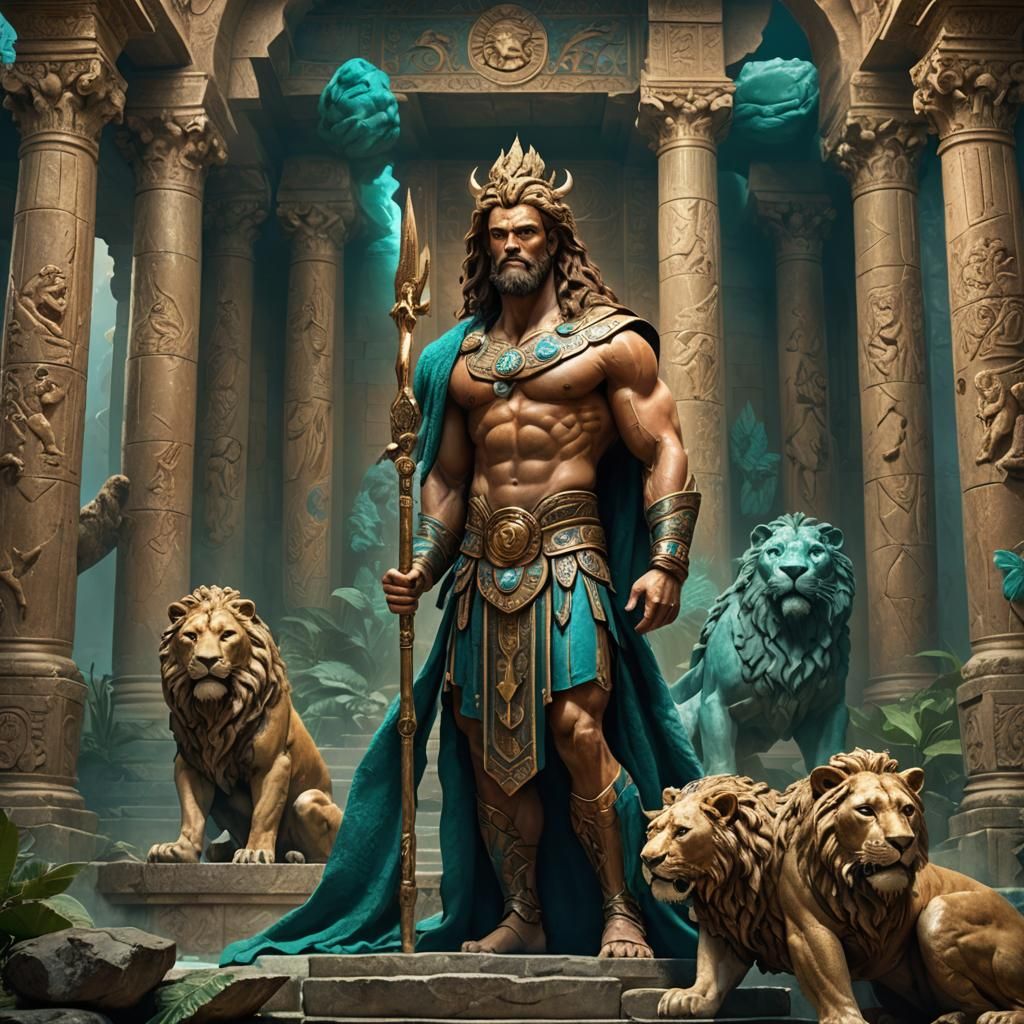 Hercules in Ancient Temple: Mythological Concept Art