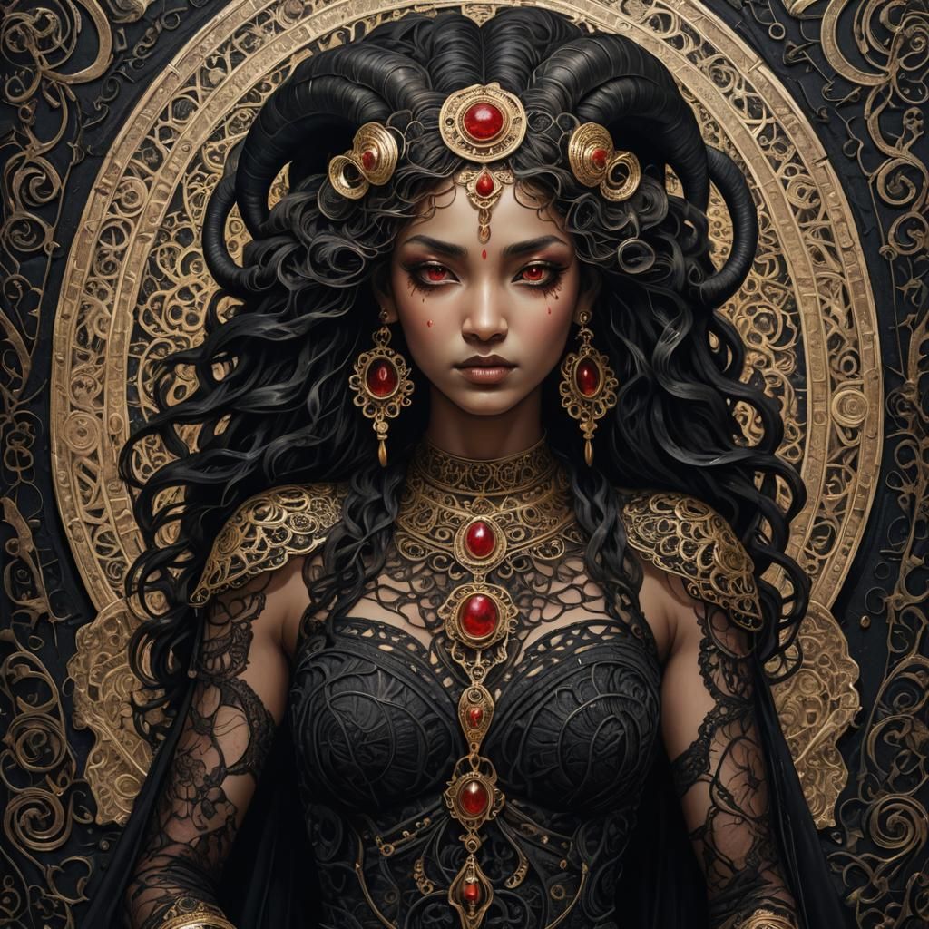 Goddess of Aries Portrait in Illuminated Manuscript Style