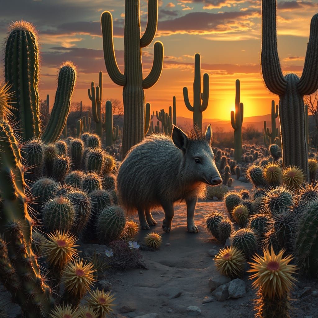 Javelina in Sonoran Desert Landscape Art