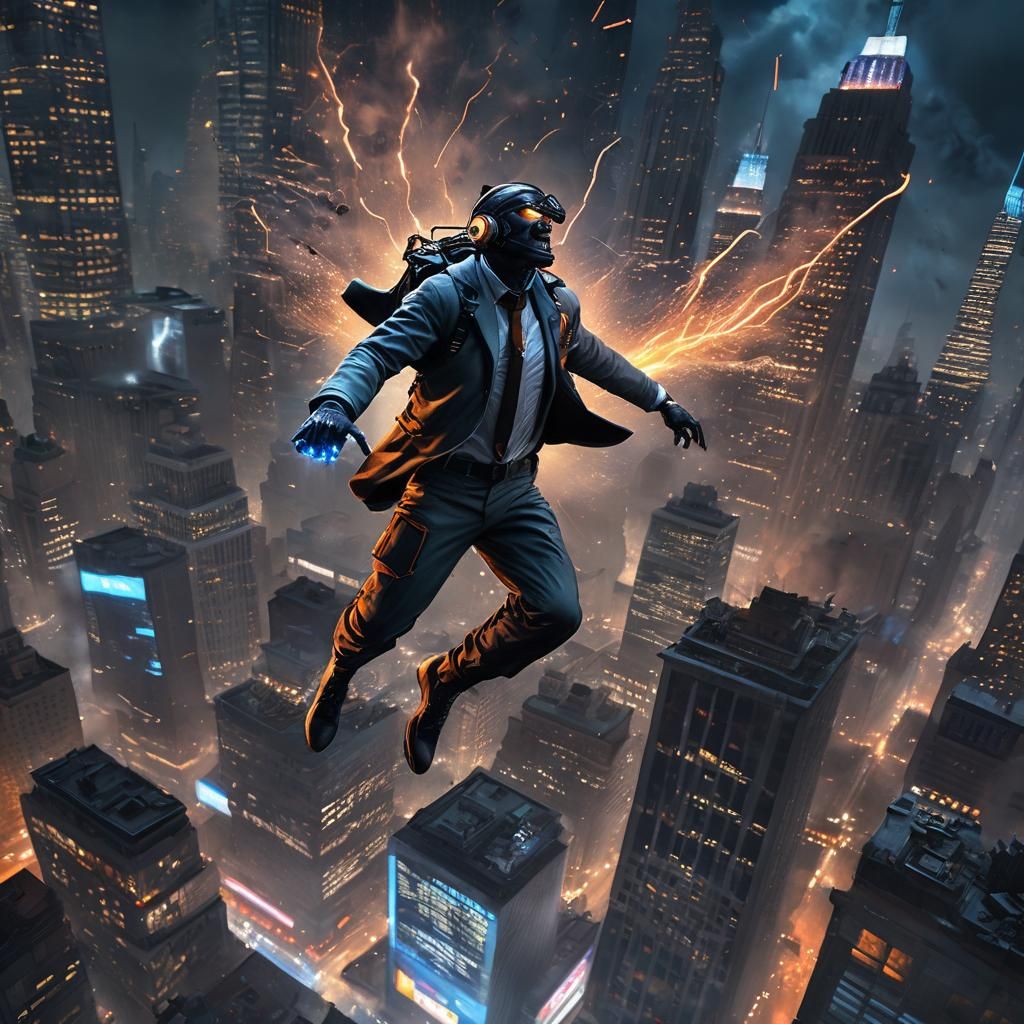 Electric Man Destroys New York in Sci-Fi Art
