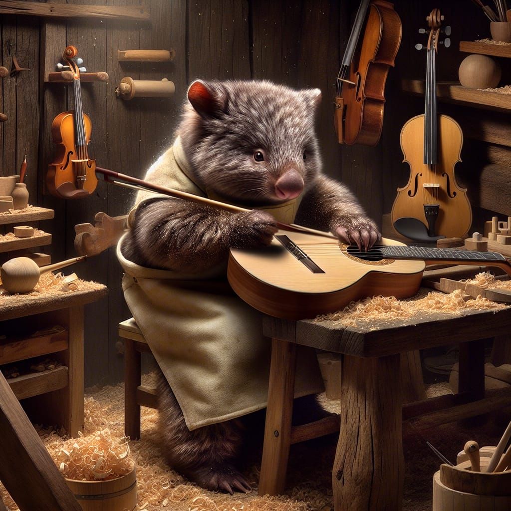 Wombat Luthier Crafts a Guitar in Rustic Workshop