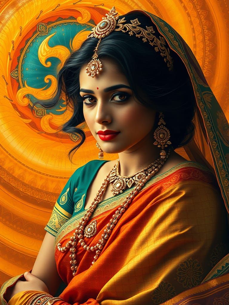 Regal beauty wrapped in golden splendor