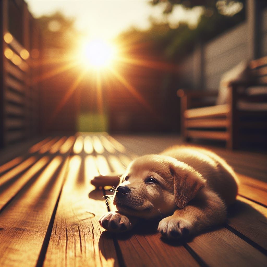 Puppy Basking in Sunlight: A Vintage Film Still