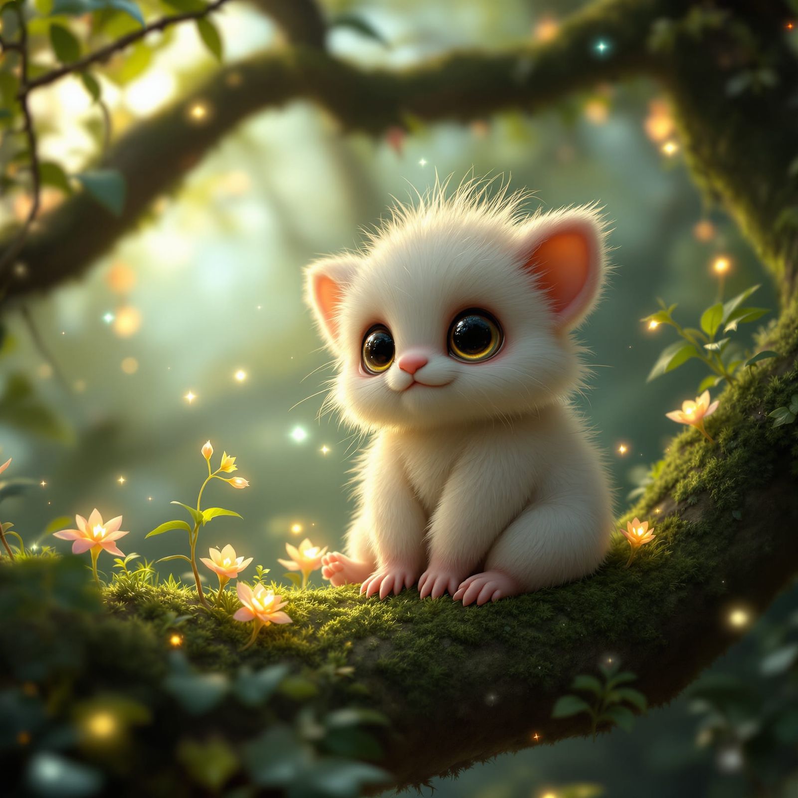 Cute Fluffy Creature in Enchanted Forest