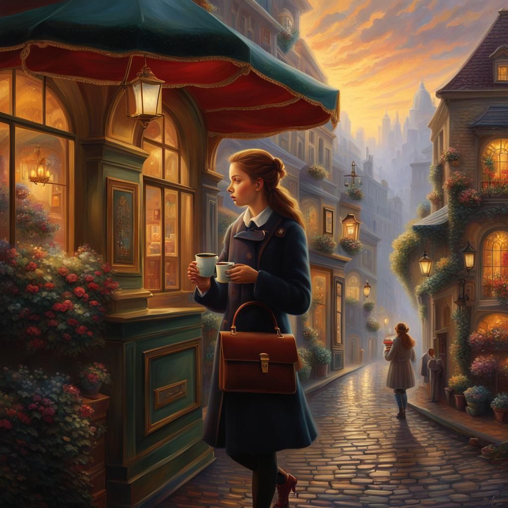 Woman with Coffee: Cinematic Digital Matte Painting