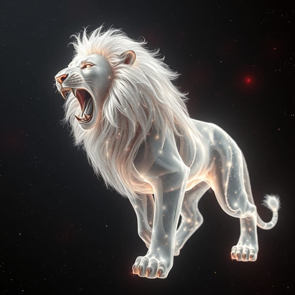 Radiant Galactic Lion Roaring in Space