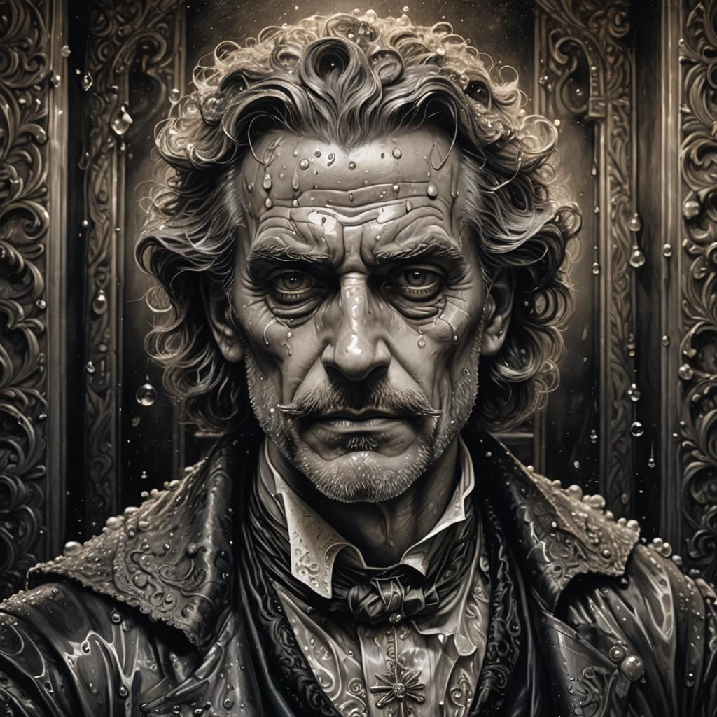 Mad Lord in Ornate Bathroom: Charcoal Drawing