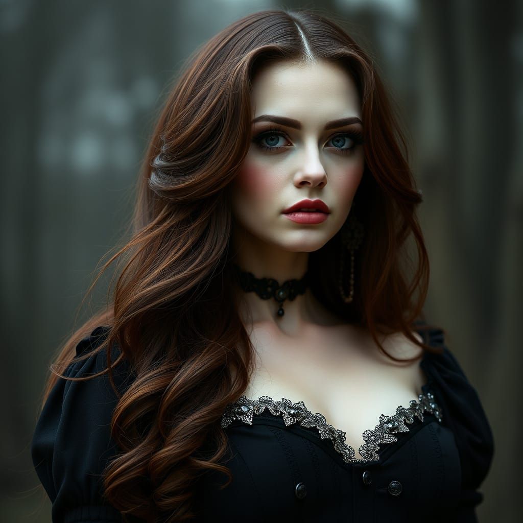 Gothic Woman with Drooping Bust, Dark Romantic Art