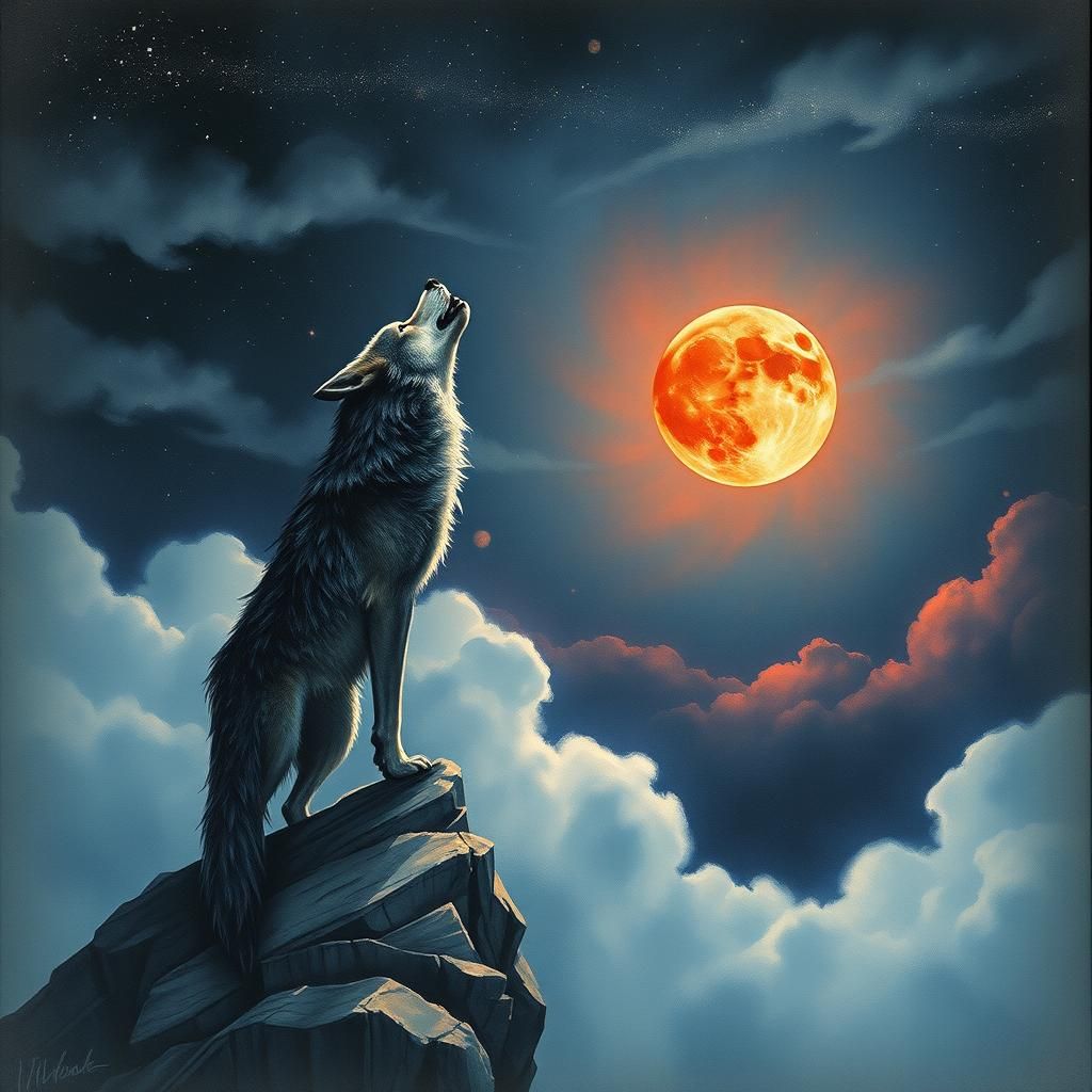 Wolf Howling at Blood Moon: Watercolor Sketch