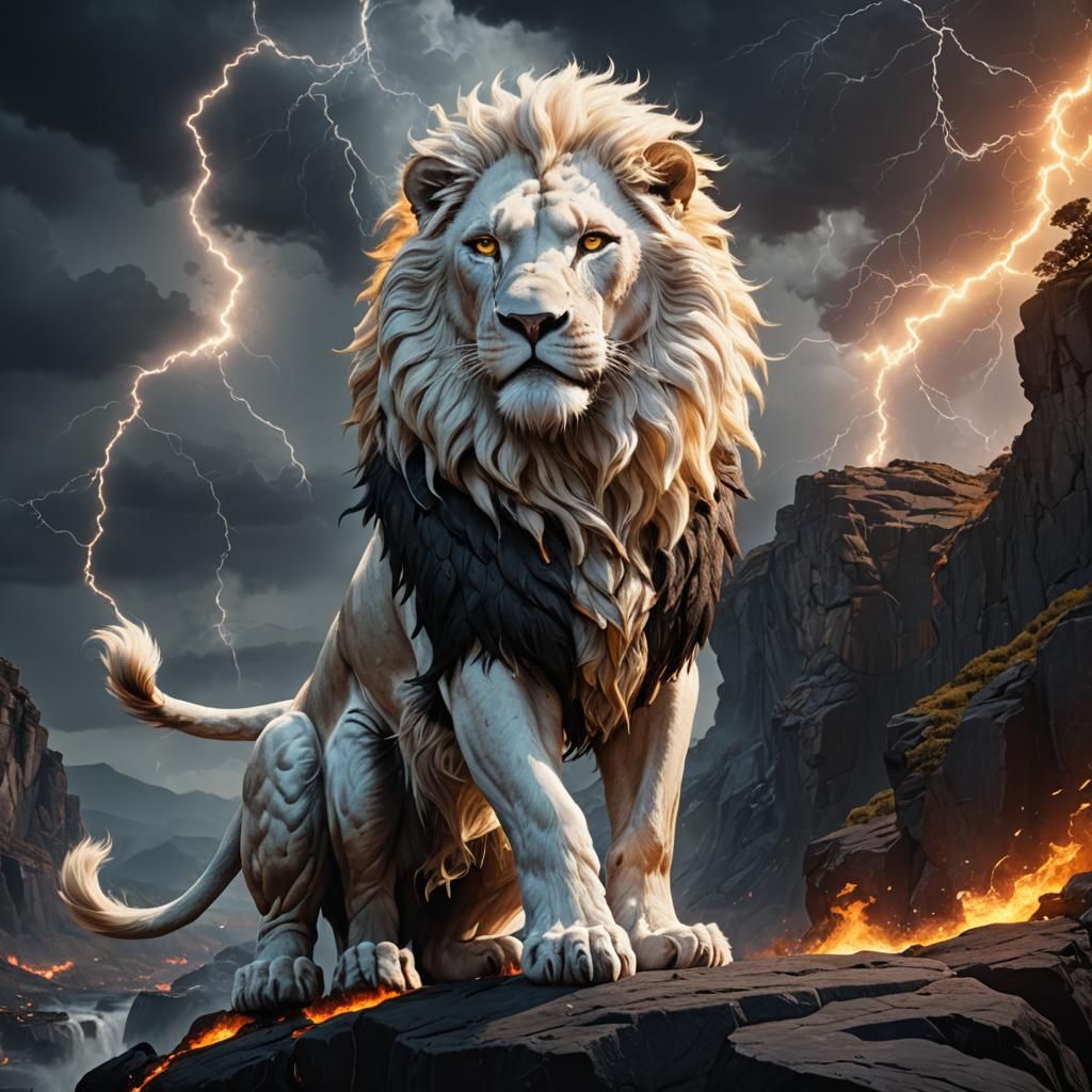 Heavenly Lion on Cliff Edge: Fantasy Concept Art