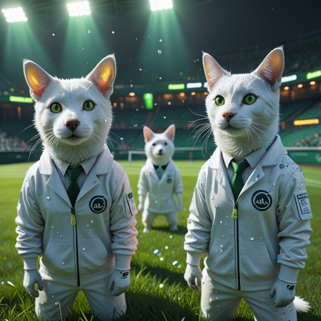 Pets Play Tennis in Surreal Digital Art Style