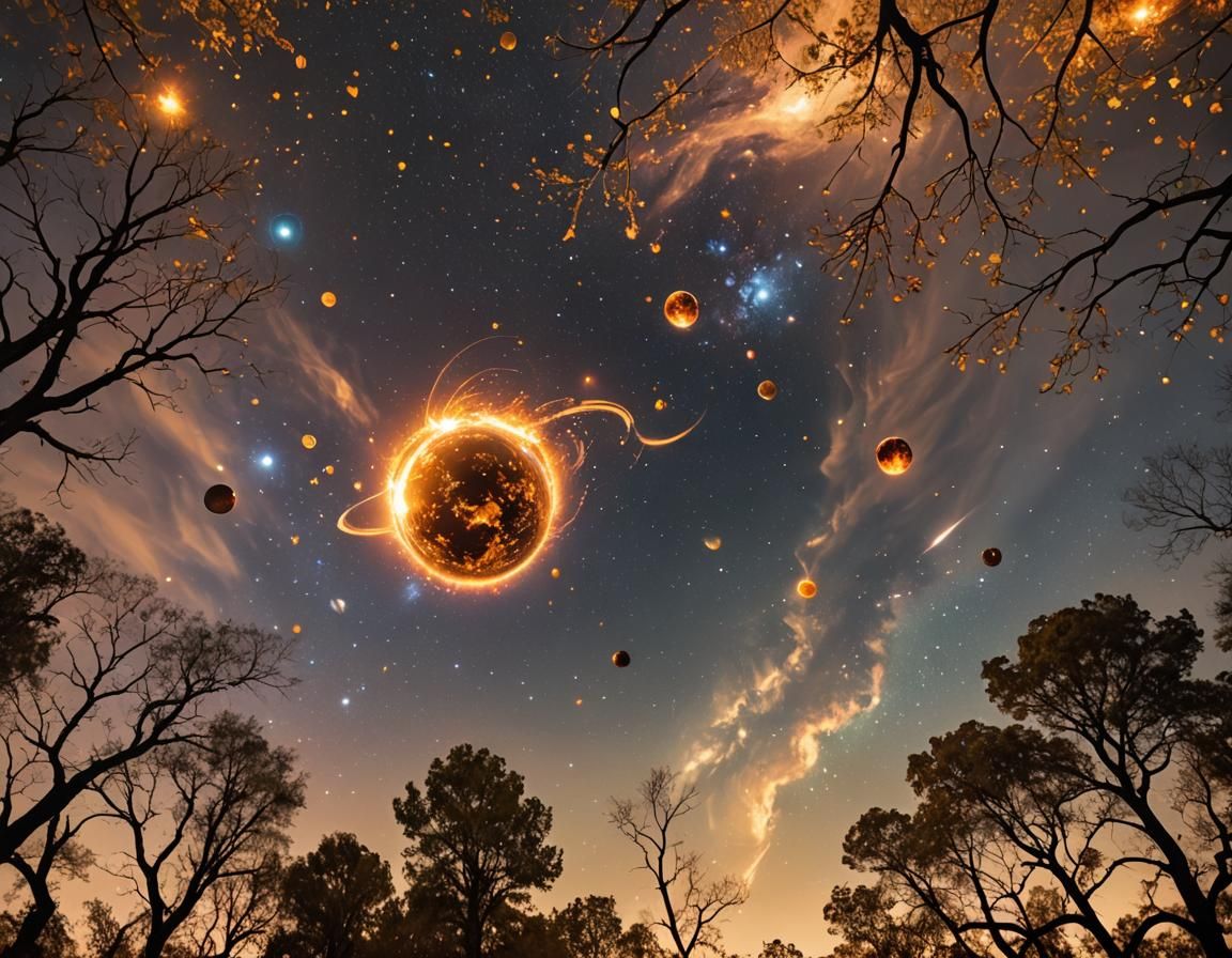 Inferno Double Exposure with Foil Trees, in Collage Art Styl...