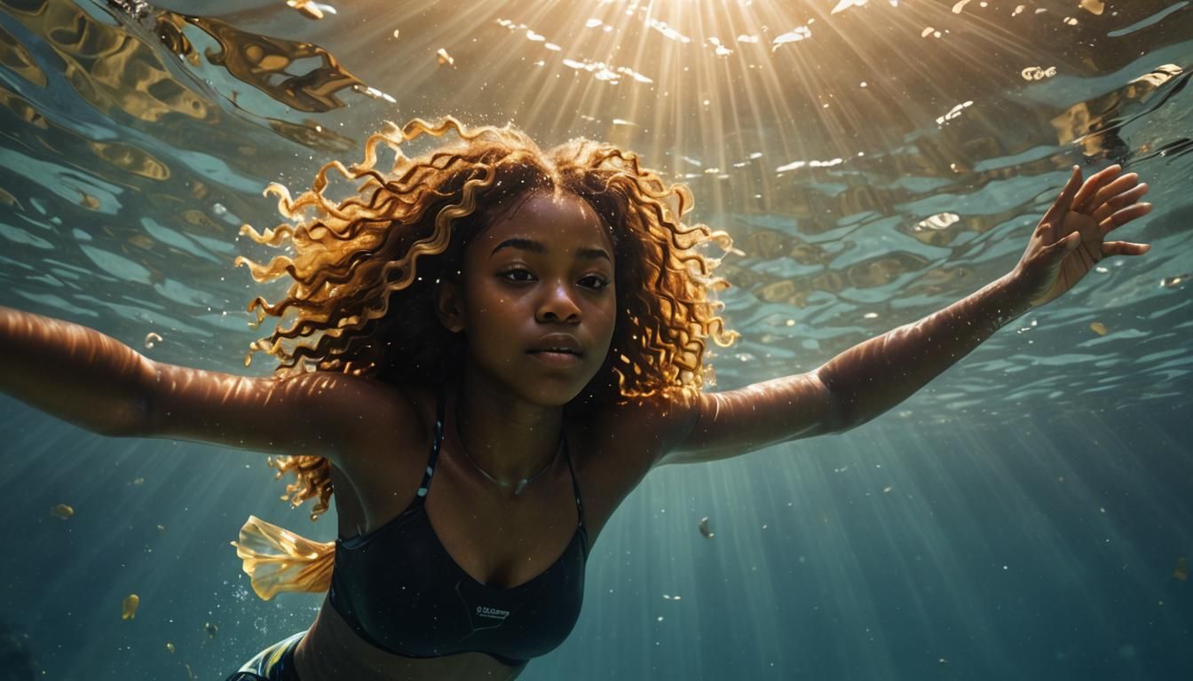Underwater Portrait of Girl in Golden Light
