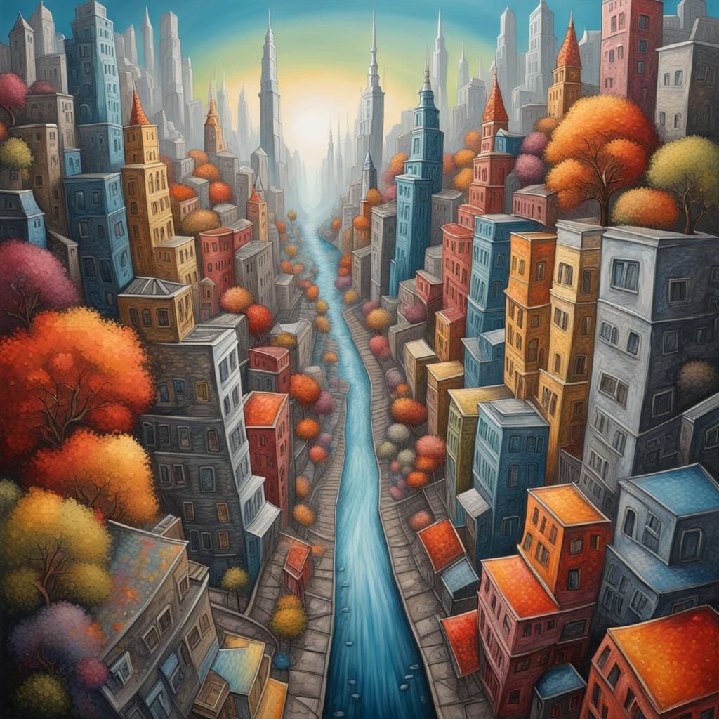 Hyperrealistic Fantasy City of All Seasons