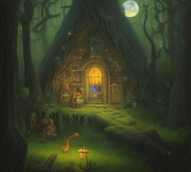 Magical Wizard's Hut in Swamp, Detailed Digital Art
