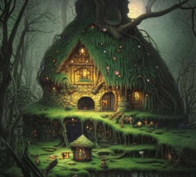 Magical Wizard's Hut in Swamp, Detailed Digital Art