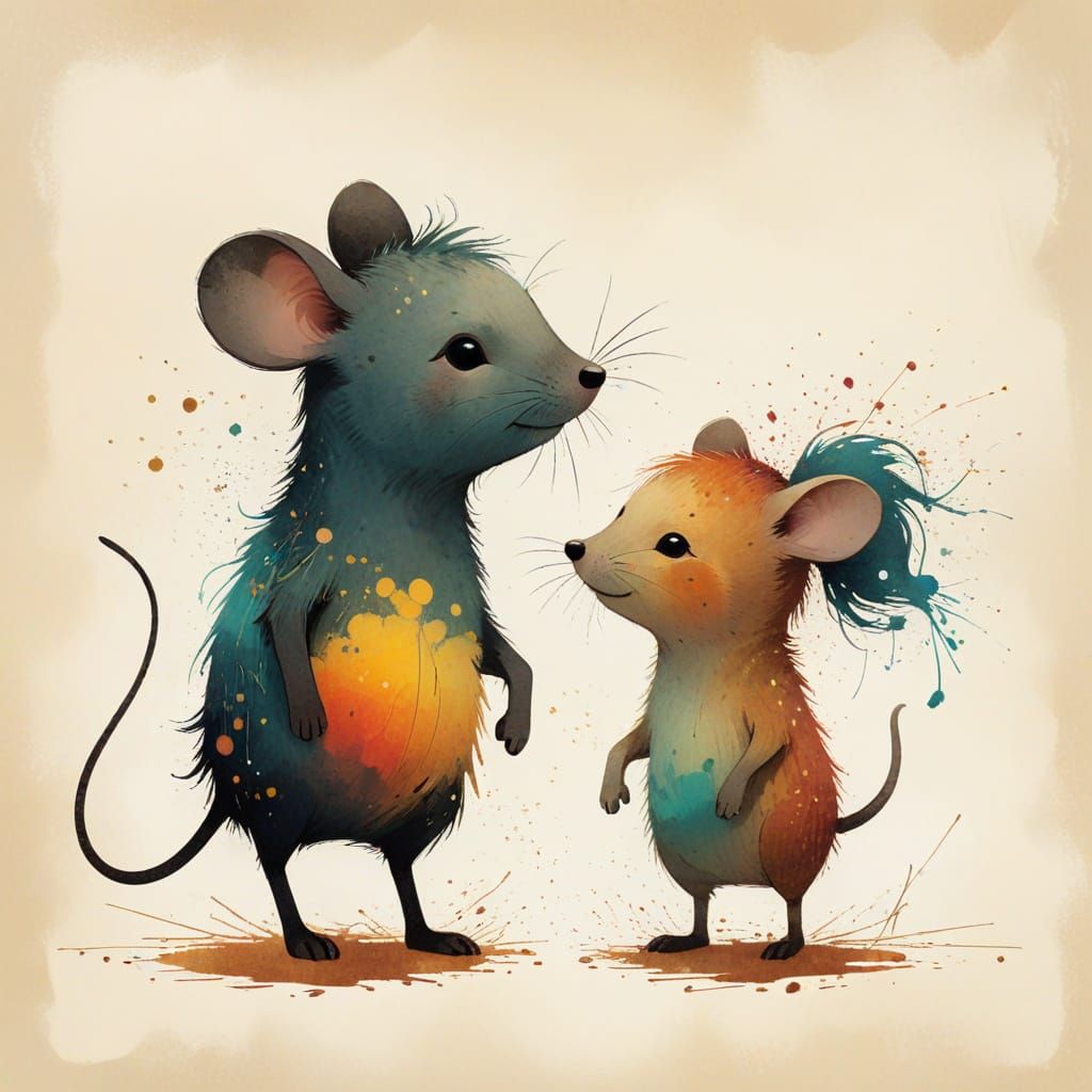 Mouse and Pony Illustration with Soft Brushstrokes