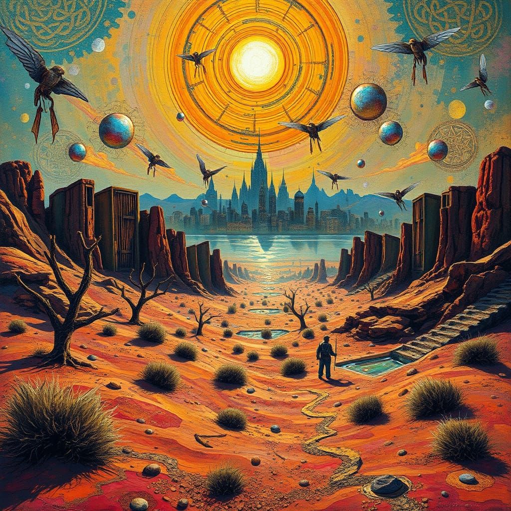 Dystopian Desertscape in Surreal Heavy Metal Style