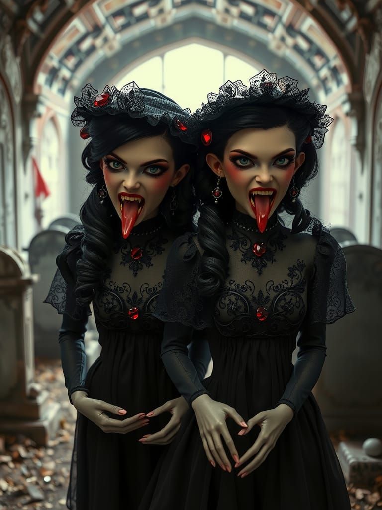 Vampire Barbie Dolls in Graveyard Crypt