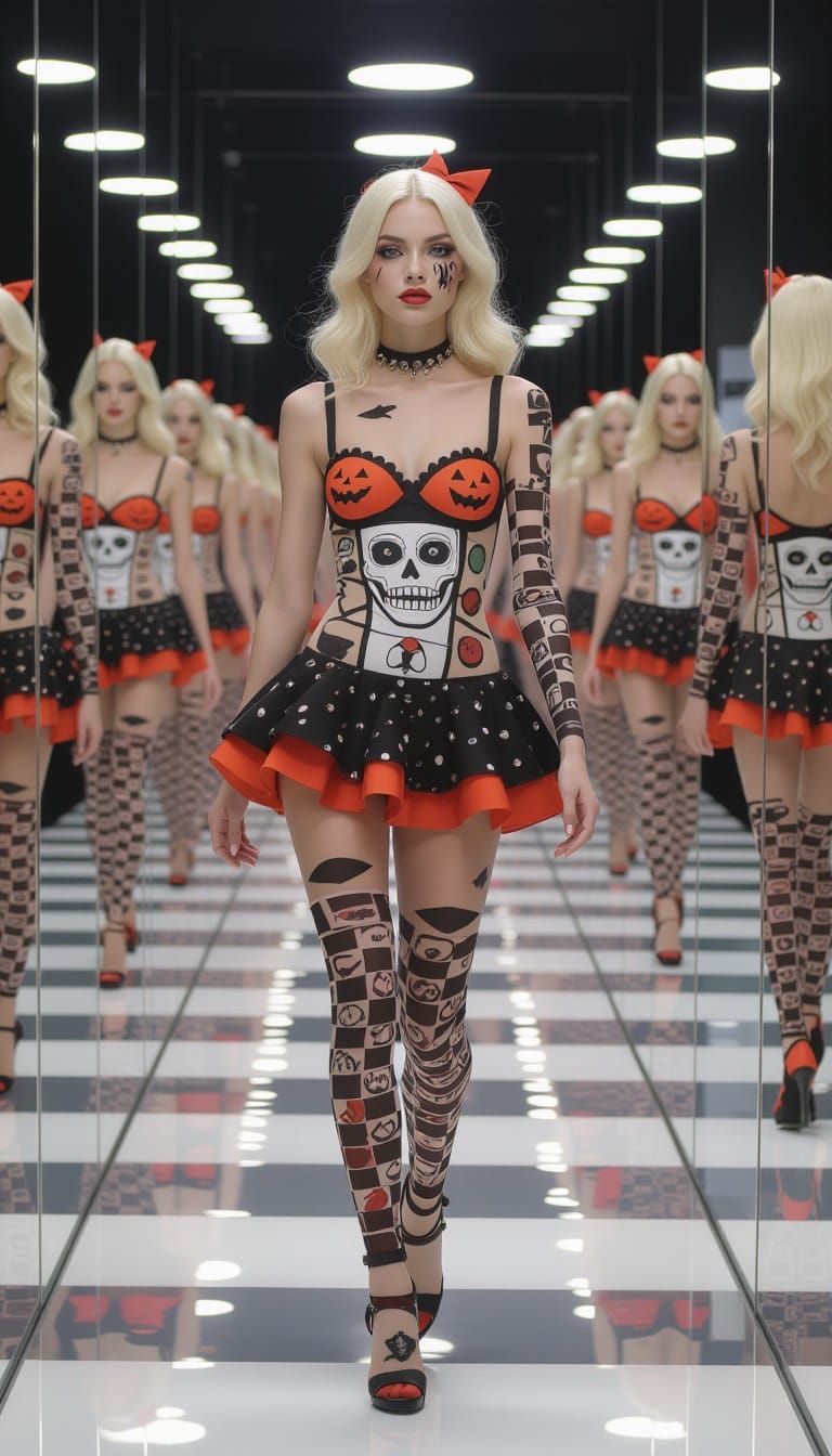 Woman With Full Body Halloween Makeup Walks Through Mirror H...