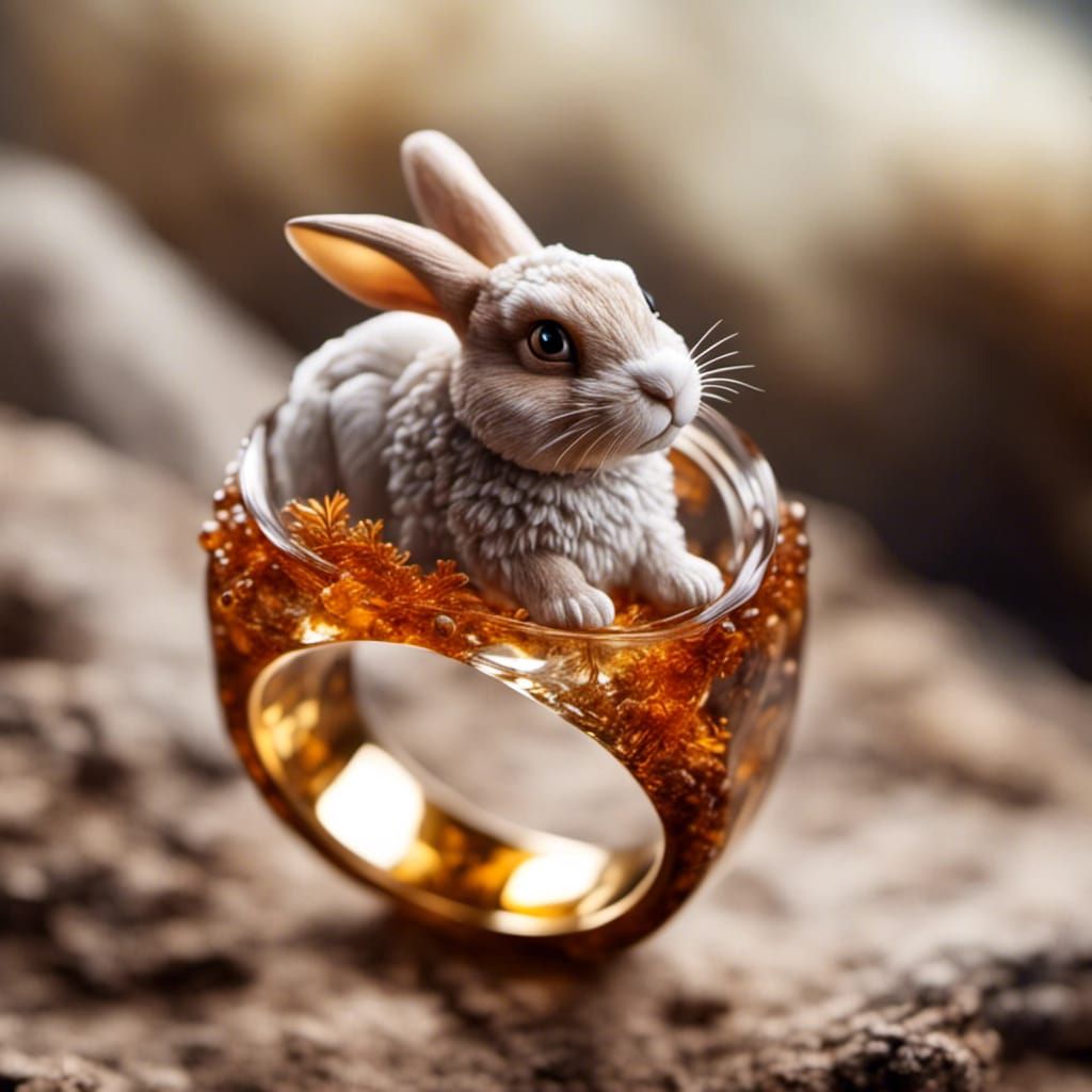 Rabbit Portrait Inside Resin Ring