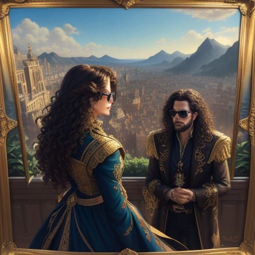 Man With Golden Glasses and Girl in Sun-Drenched Landscape