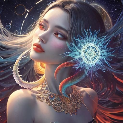 Ethereal Woman with Yin Yang Clouds in Digital Art