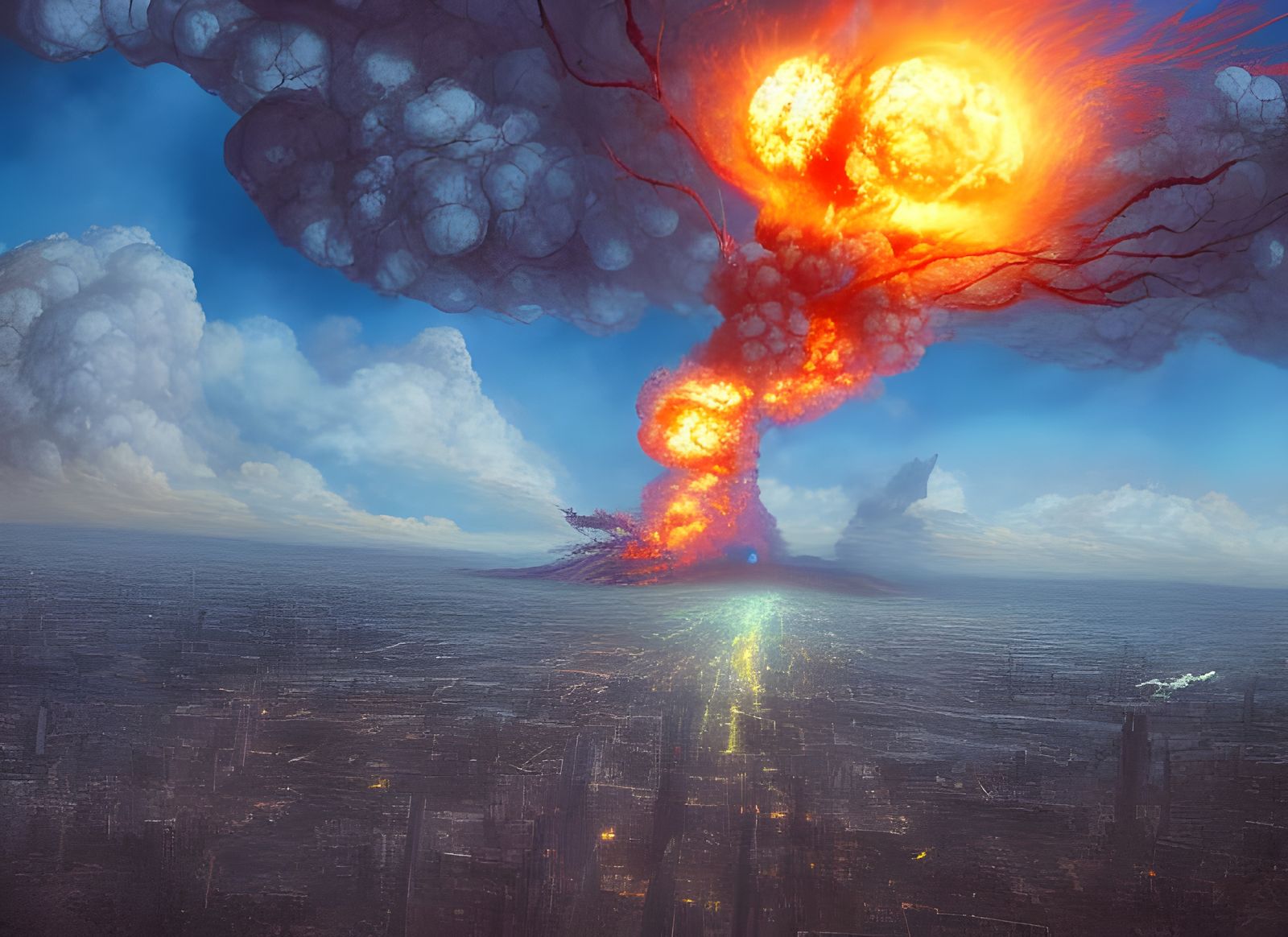Apocalyptic Nuclear Explosion in Digital Illustration Style