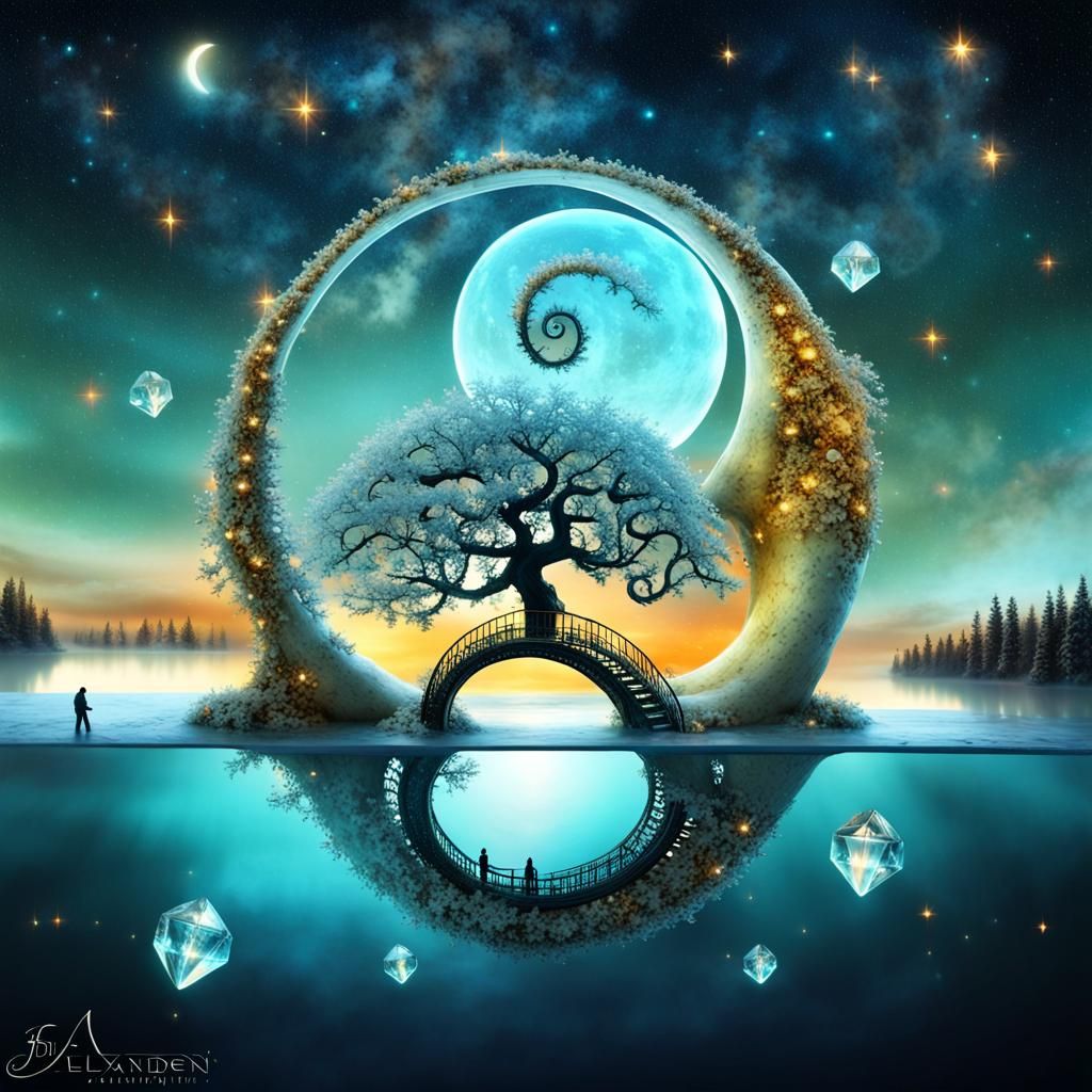 Crystal Tree Portal to Galaxy, Surreal Fractal Art