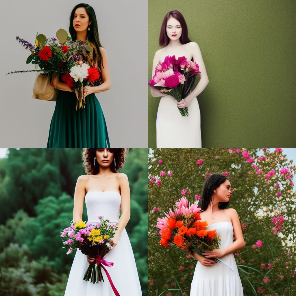 Stunning Woman Holding Flowers in Vivid Detail