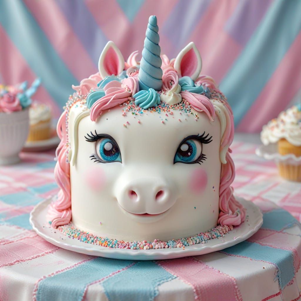 Pastel Unicorn Cake on Plaid Tablecloth