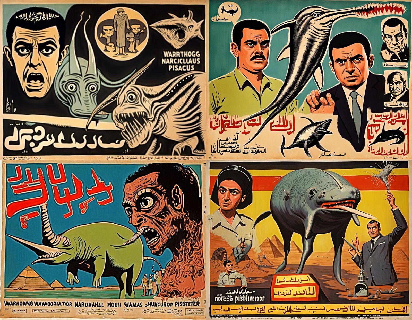Vintage Egyptian TV Poster with Warthog and Narwhal