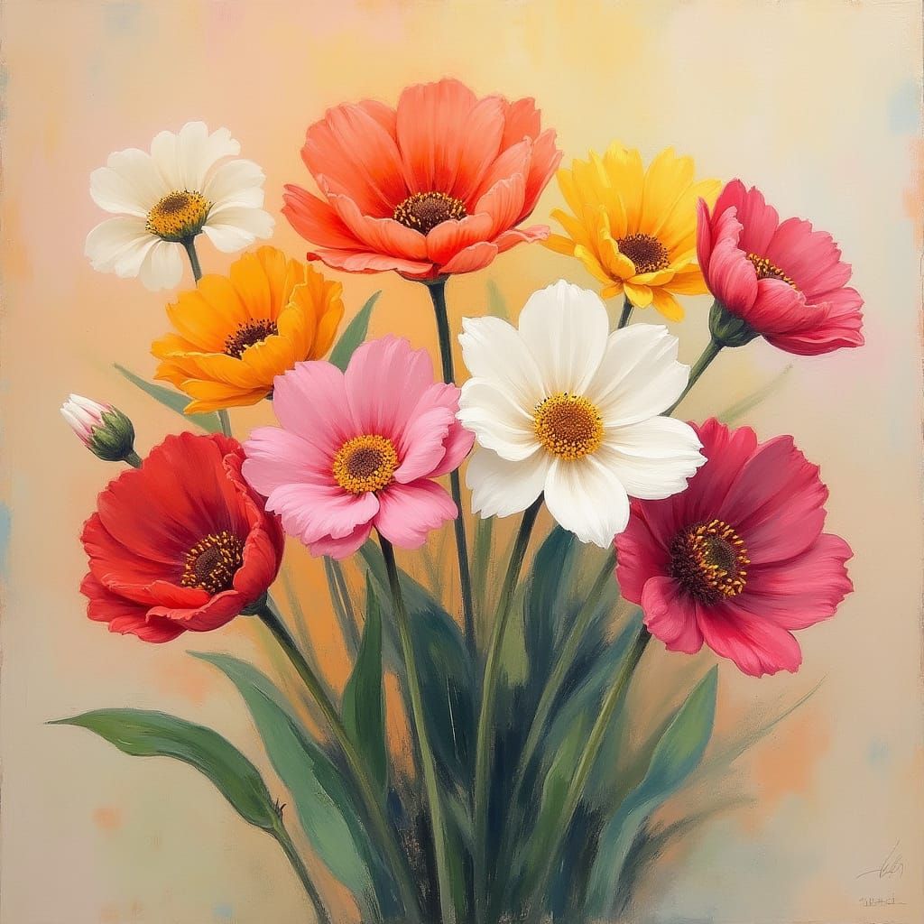 Impressionist Bouquet of Flowers in Vibrant Colors