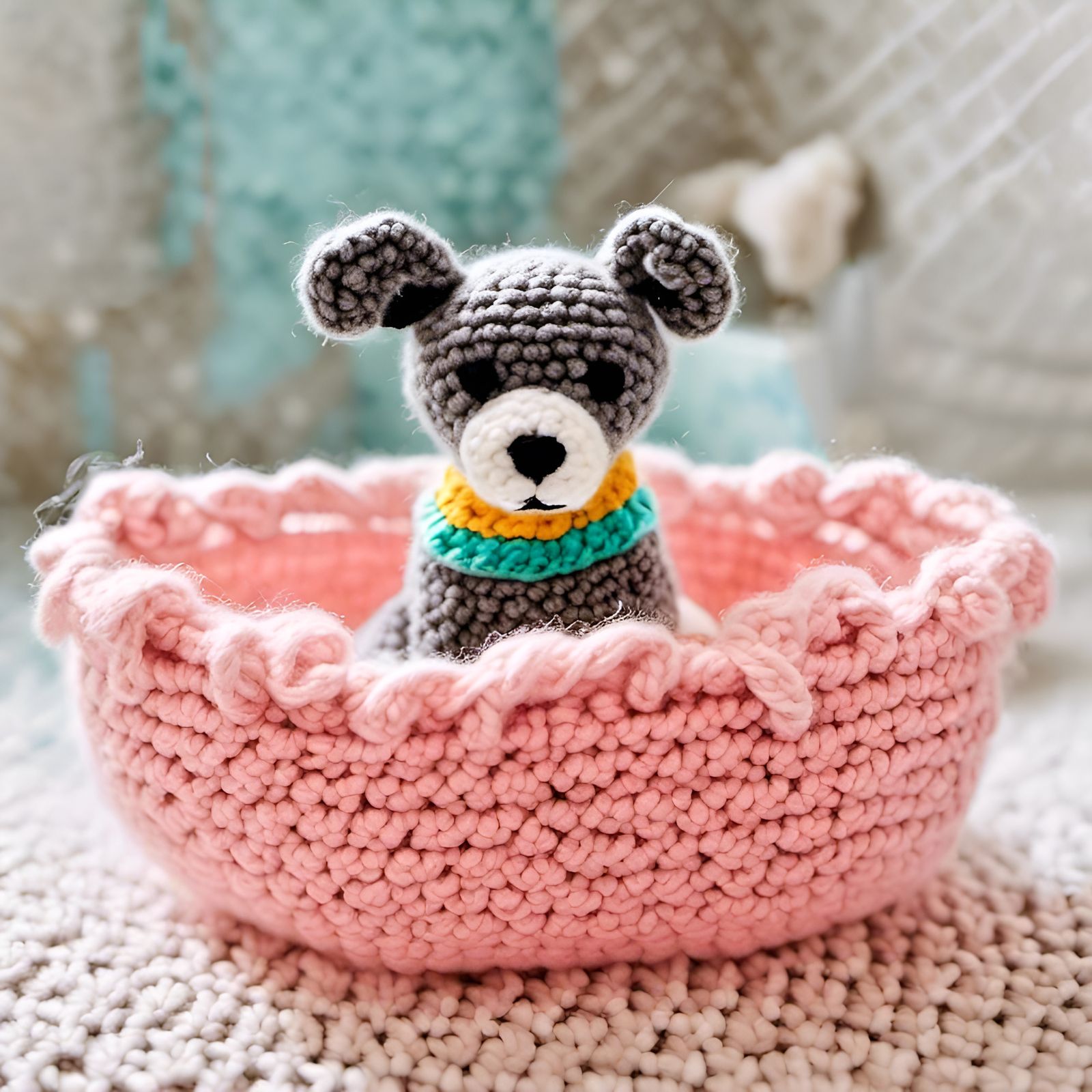 Crocheted Dog Toy Relaxing in a Bubble Bath