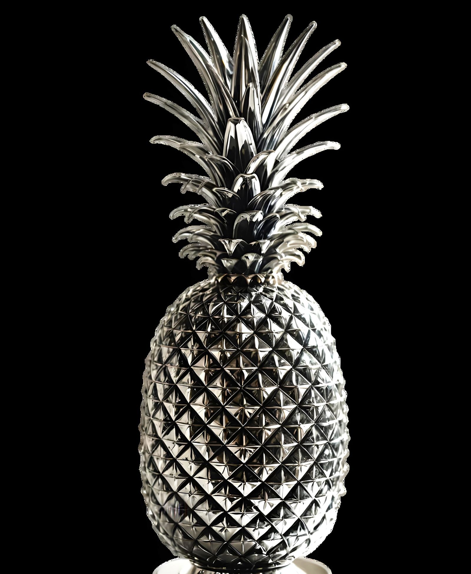 Chrome Pineapple Sculpture in Empty White Room