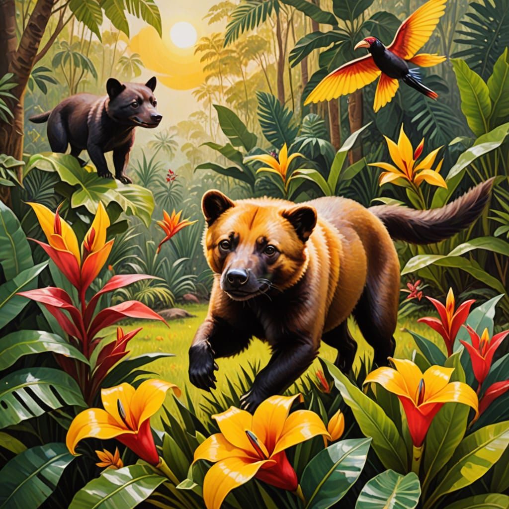 Bush dog, short and stout wild dog that looks like a bear, p...