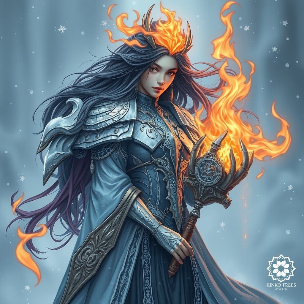 Goddess of Ice and Fire in Digital Painting Style