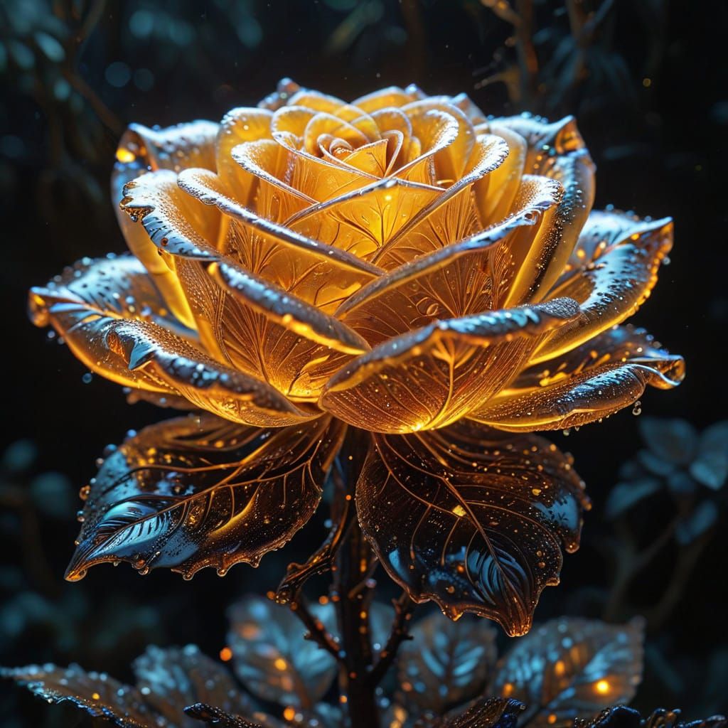 Glowing Crystal Rose in Orange Forest
