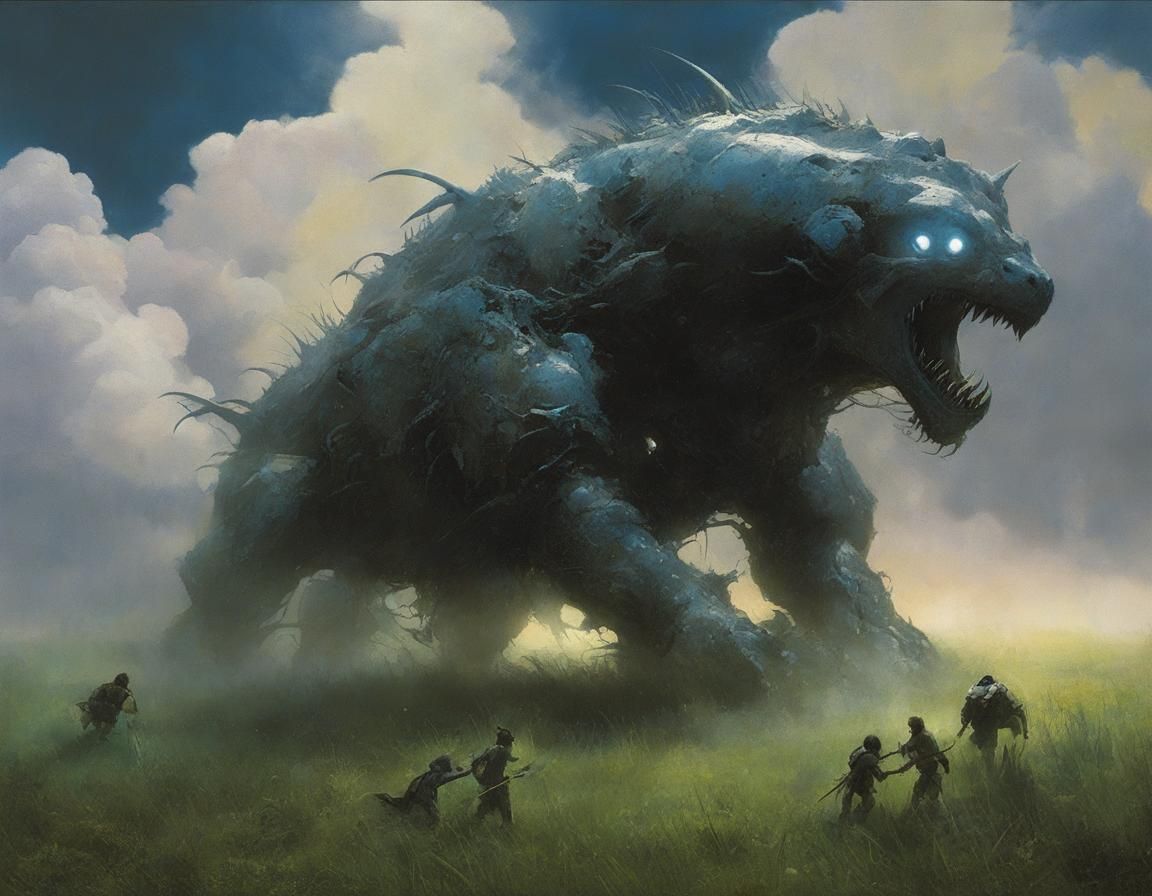 Neon Animatronic Monster in Double Exposure Action