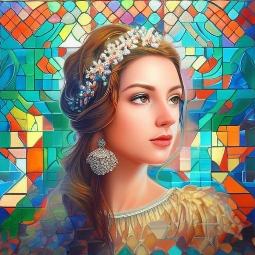 Beautiful Girl Portrait in Multidimensional Pointillism