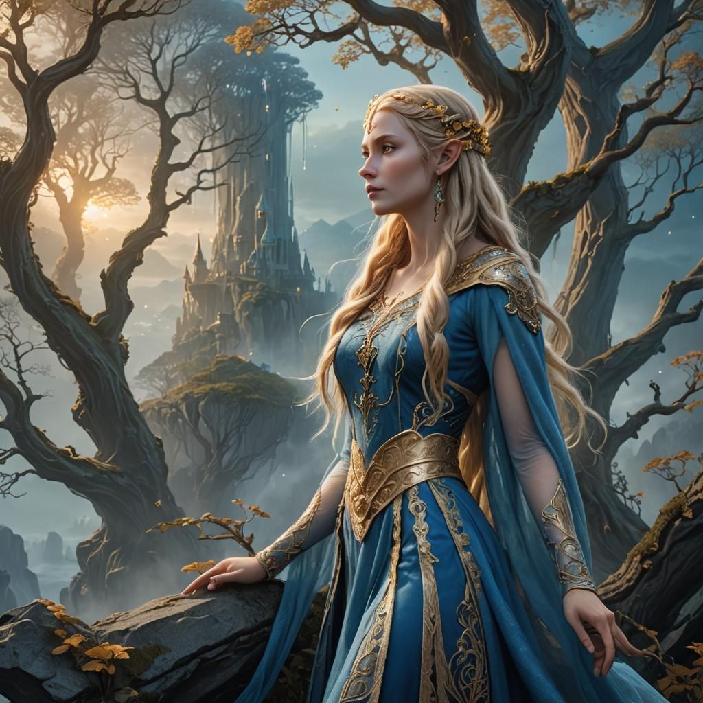 High Elven Queen on Misty Cliff Edge