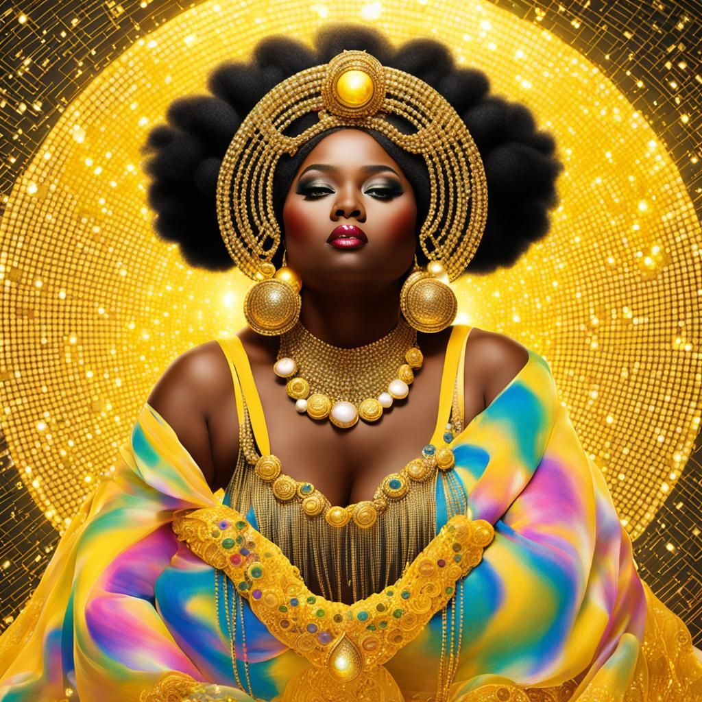Oshun Fashion Model with Halo in Disco Style