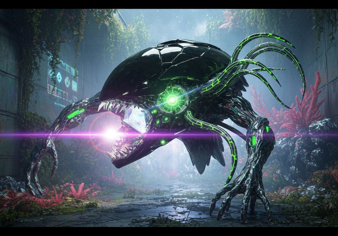 Surreal Biomechanical Entity in Dynamic Colors