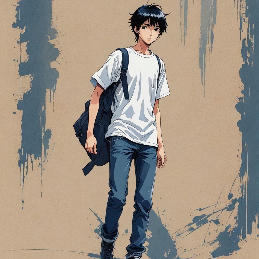 Manga-Style Teenage Boy Portrait in Vibrant Digital Art