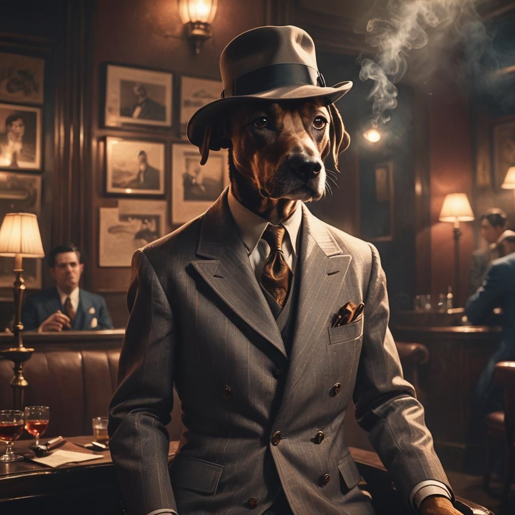 Dog in Zoot Suit at 1930s Speakeasy, Film Noir