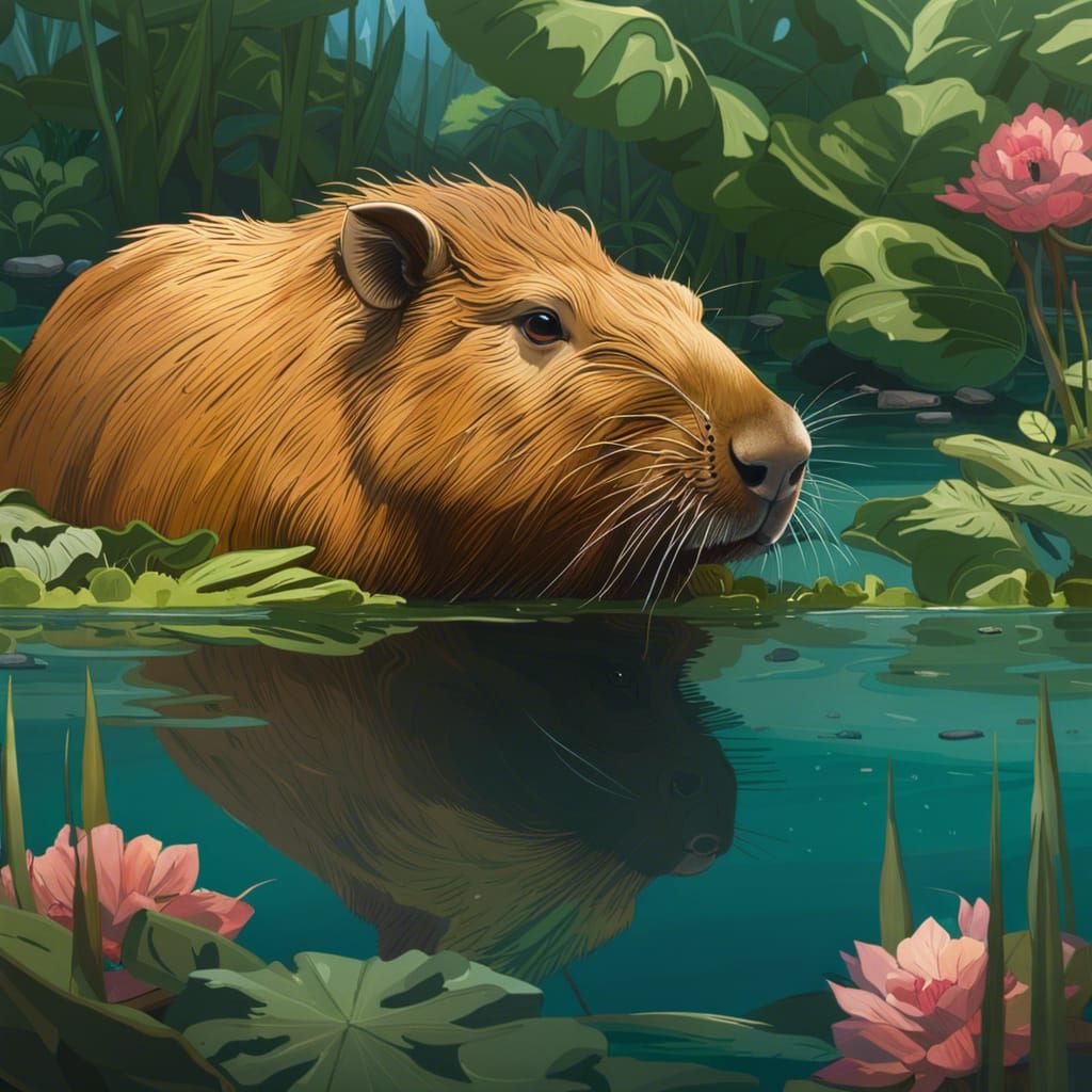 Capybara Relaxing in Pool: Photorealistic 8K Render
